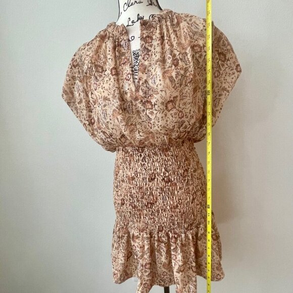 OLIVACEOUS DRESS FLORAL METALLIC DETAIL RUCHED TIERED SMOCKED SZ M FAIRY CORE - Picture 4 of 16